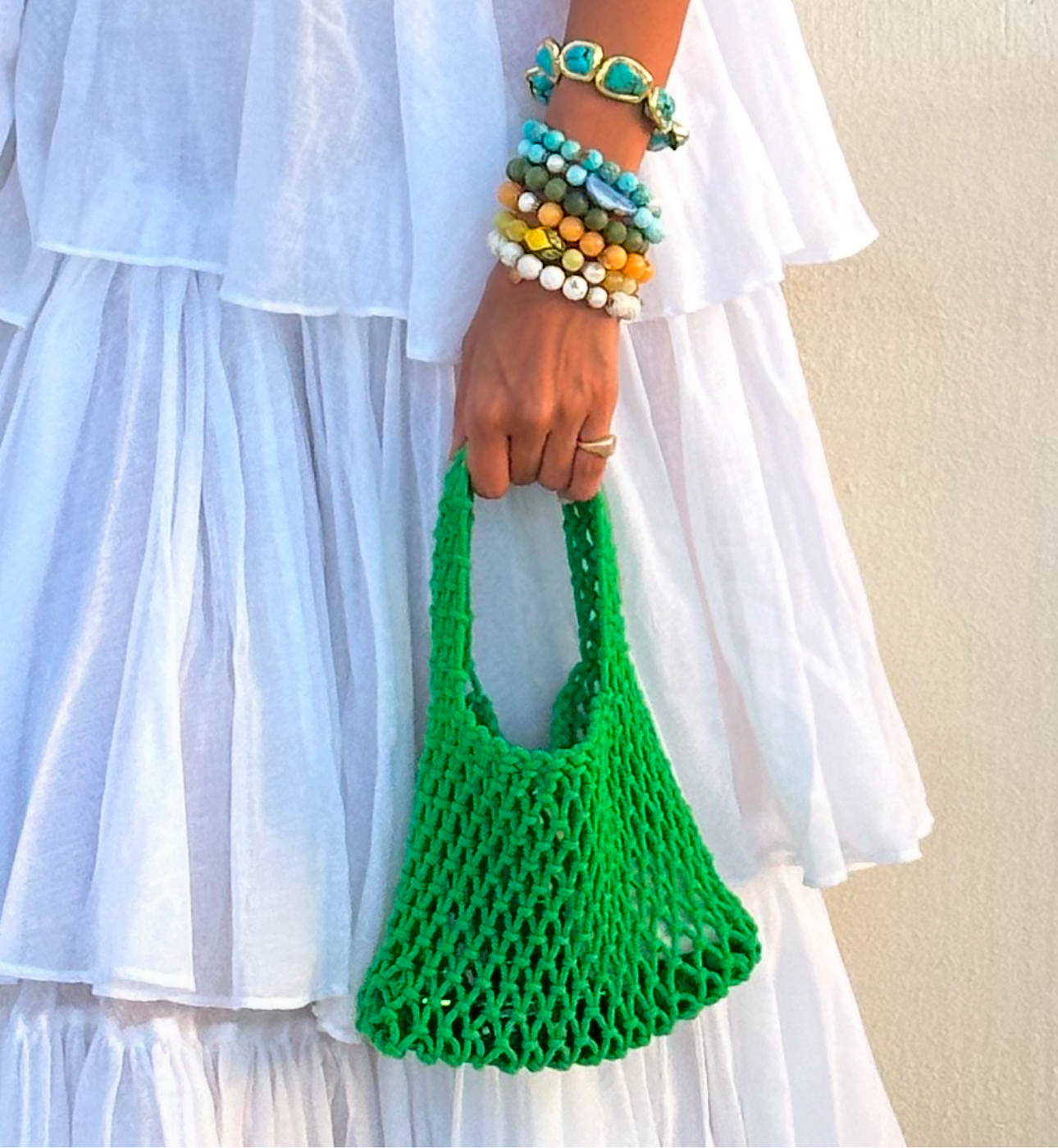 Catie Crochet Green Mini Bag