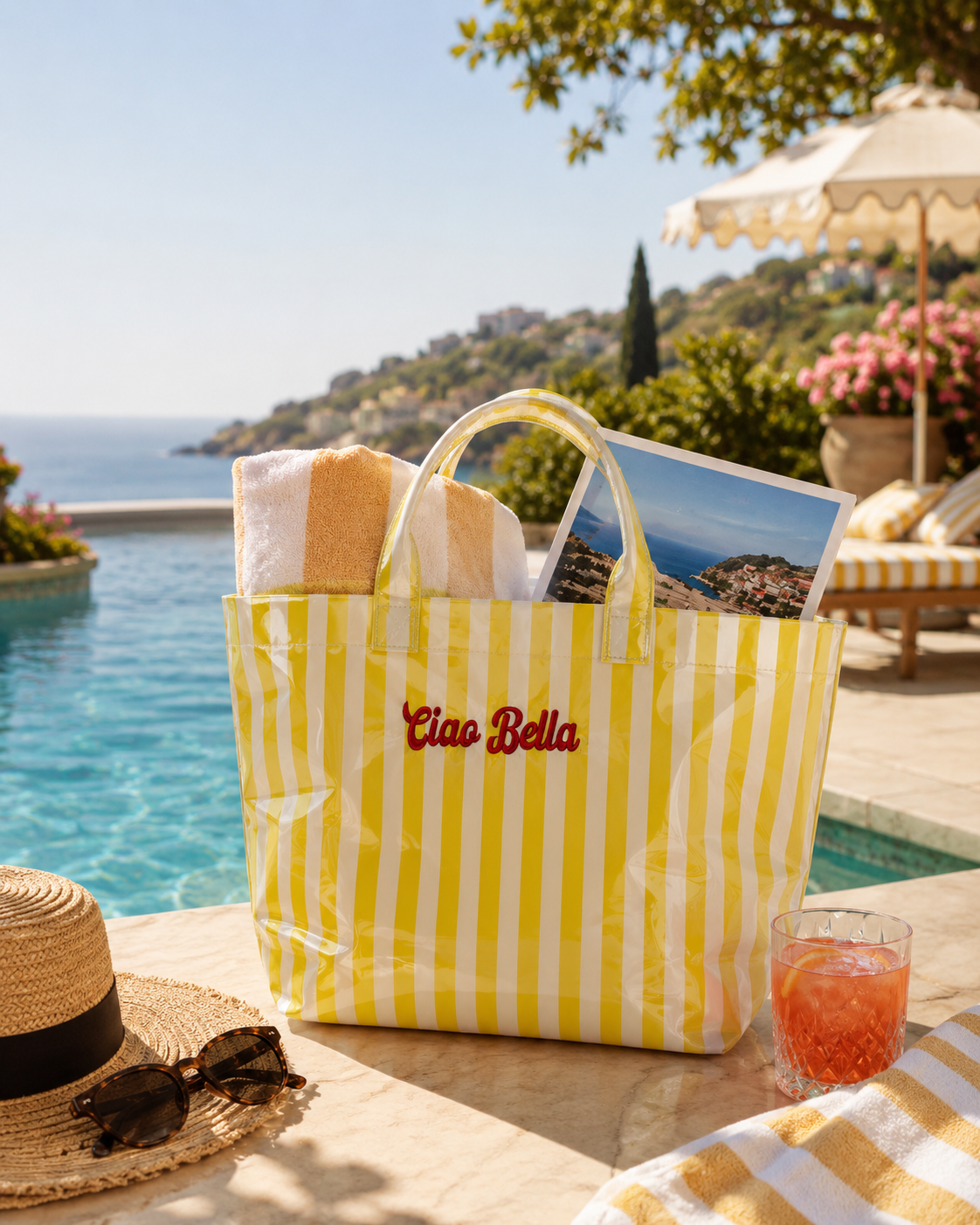 Ciao Bella Yellow/White Striped Waterproof Tote
