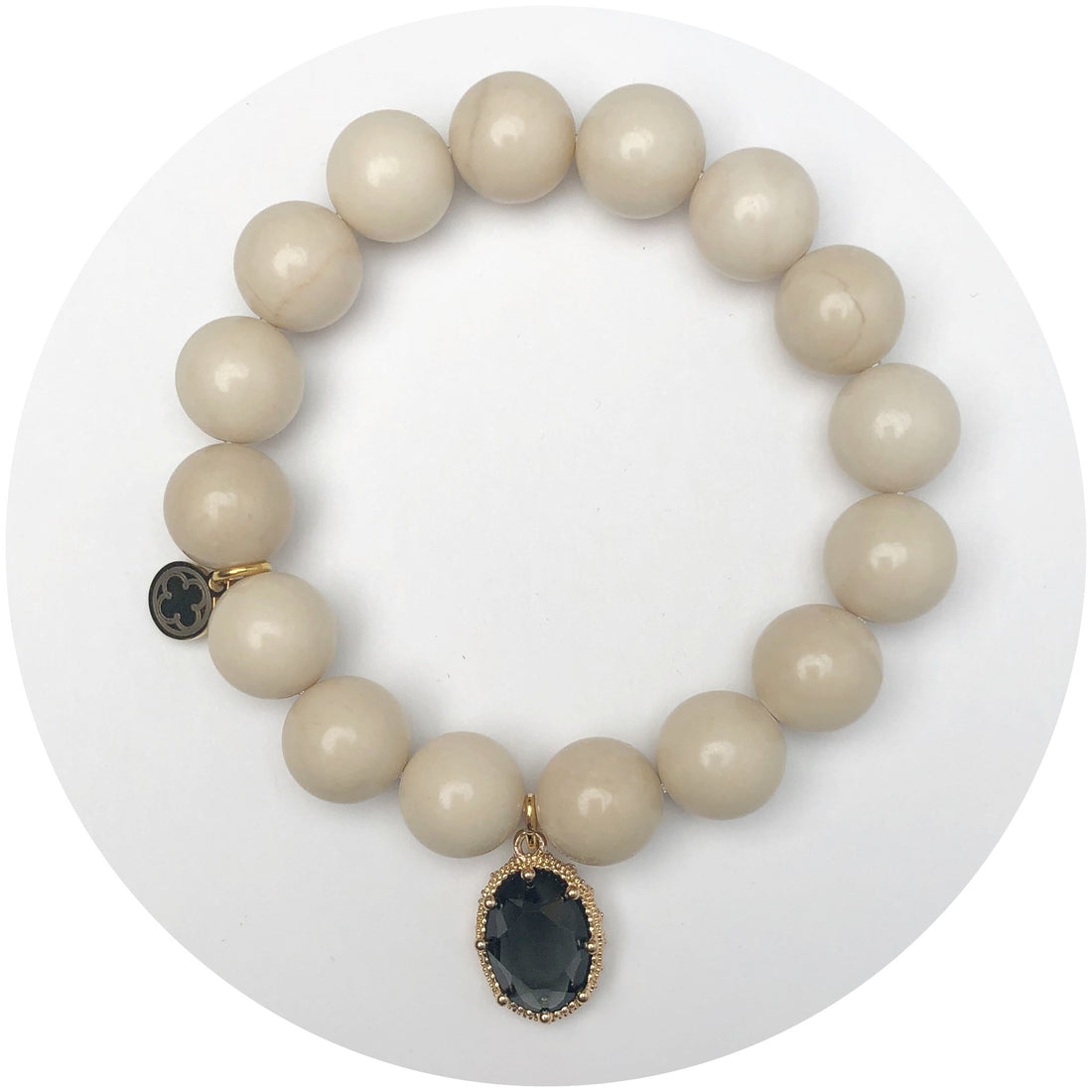 Beige Riverstone with Pavé Grey Glass Teardrop Pendant