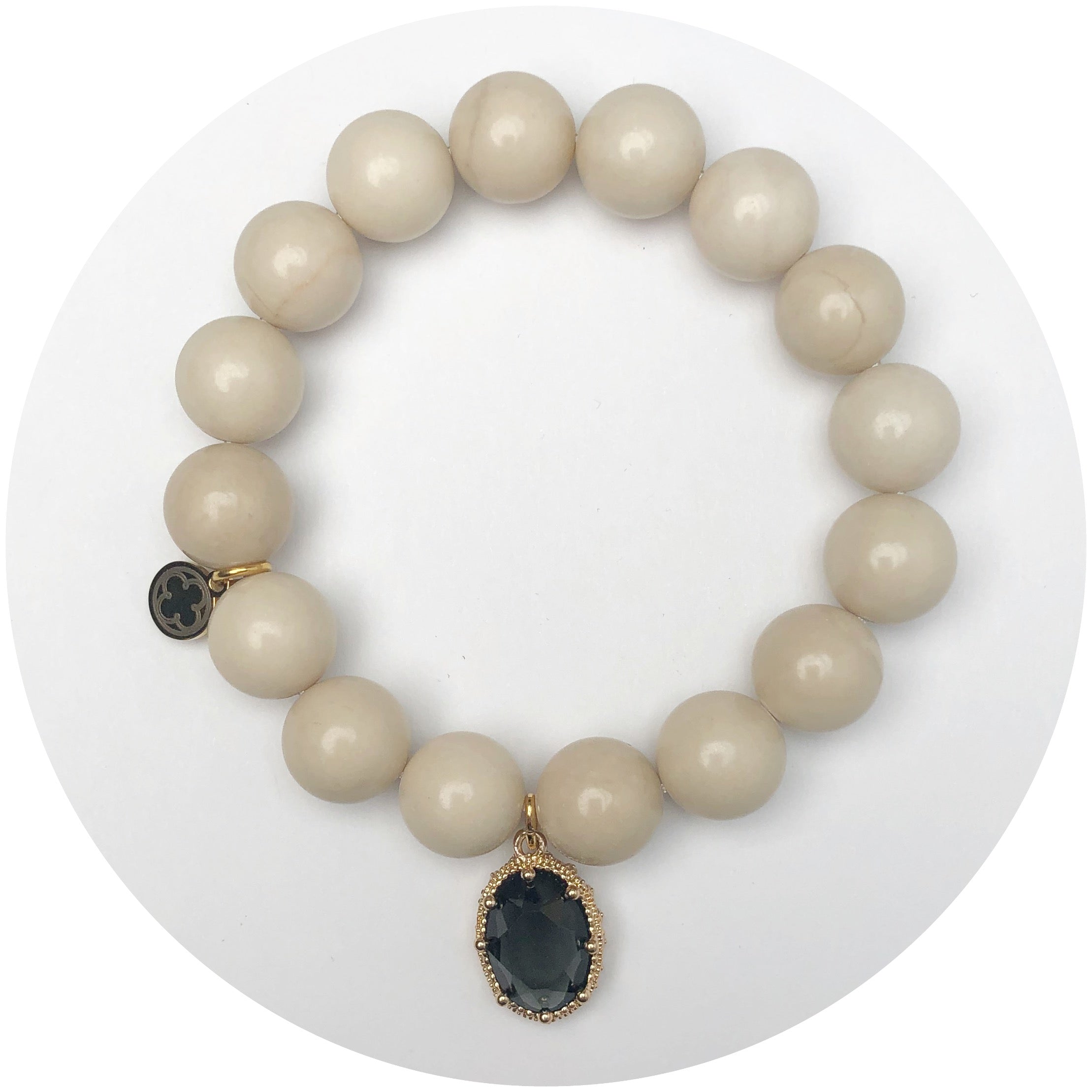 Beige Riverstone with Pavé Grey Glass Teardrop Pendant