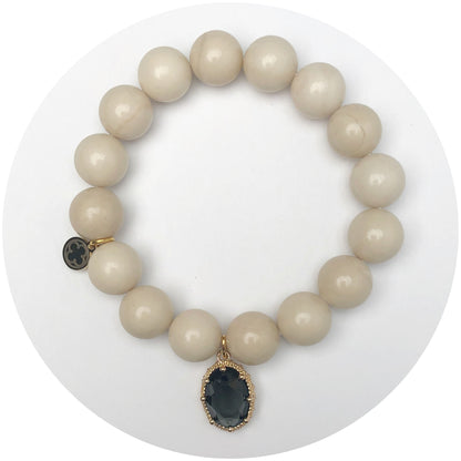 Beige Riverstone with Pavé Grey Glass Teardrop Pendant