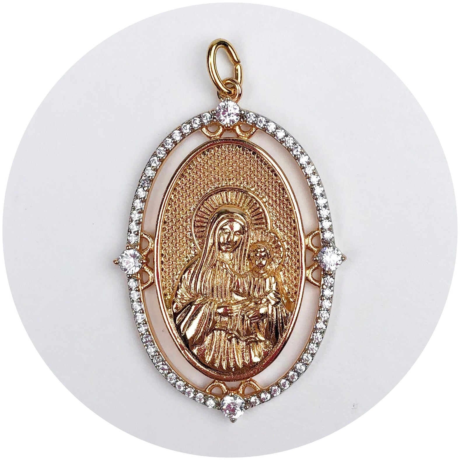Pavé Halo Blessed Mother Pendant
