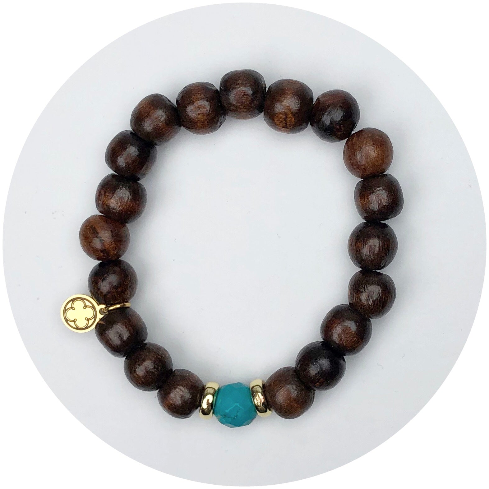 Dark Wood with Hot Turquoise Accent with Gold Spacers