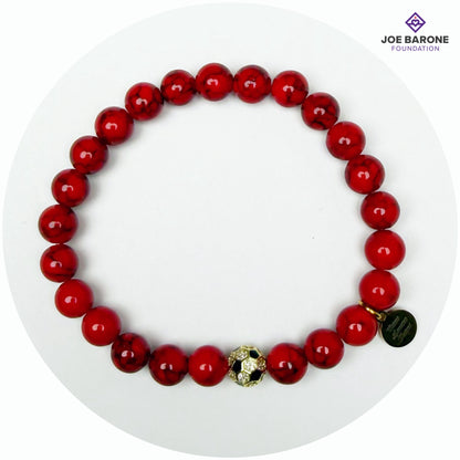 "Joe Barone Foundation" Mens Red Howlite with Pavé Soccer Ball
