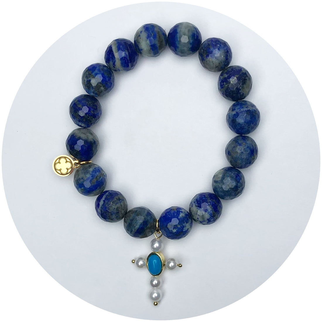 Sapphire Blue Jasper with Reversible Faux Pearl /Turquoise Cross