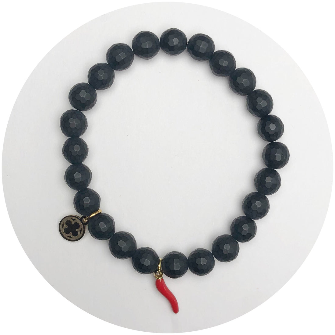 Mens Matte Black Onyx with Red Horn Cornicello Pendant
