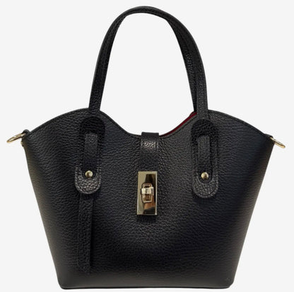 Alessia  Black Mini Leather Tote with Crossbody Strap
