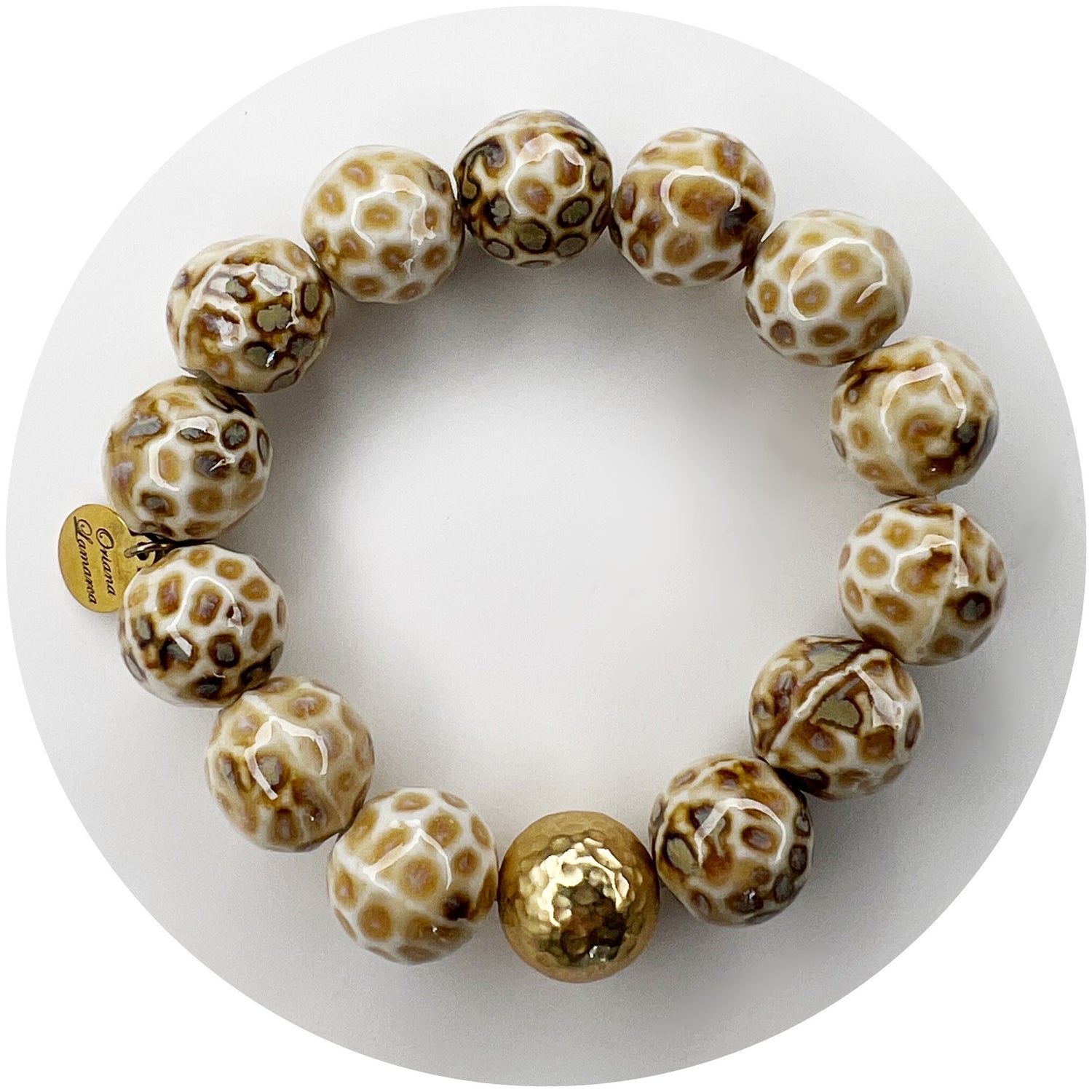 Light Brown Leopard Ceramic with Hammered Gold Accent