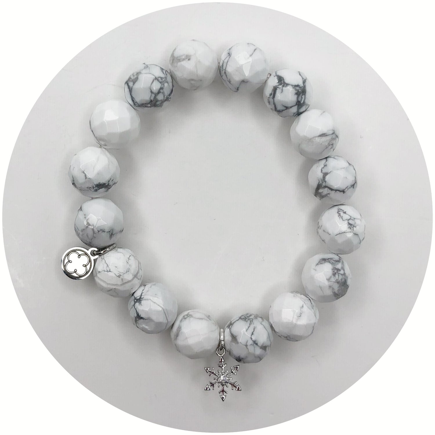 White Howlite with Silver Pavé Stellar Snowflake