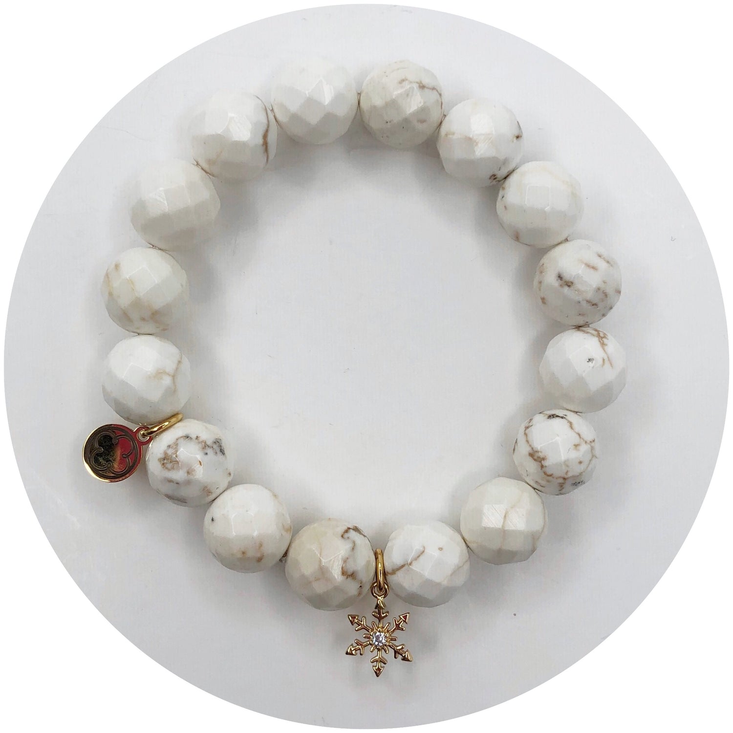 White Magnesite with Gold Pavé Stellar Snowflake