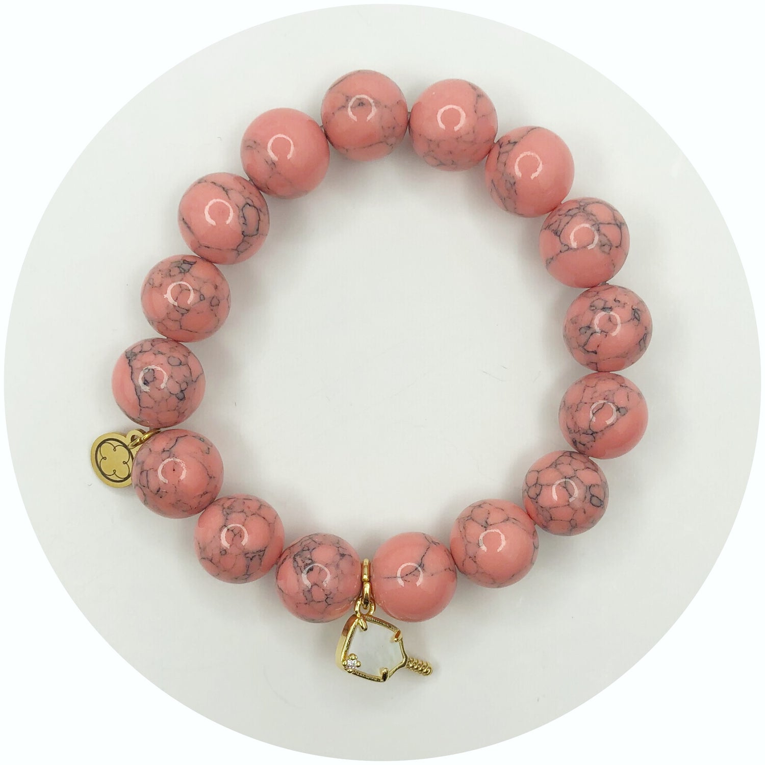 Coral Pink Howlite with Pickleball Paddle