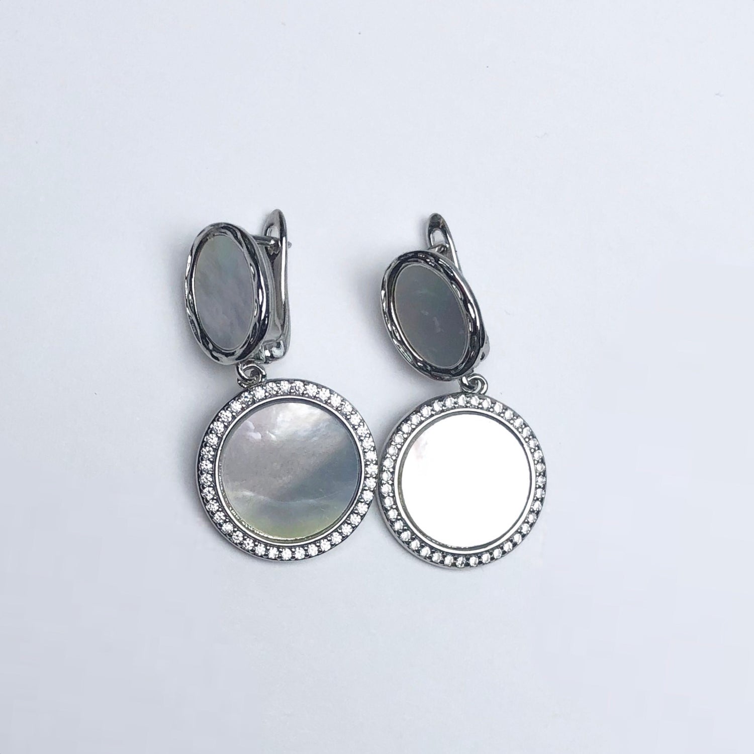 Molten Mother of Pearl with Silver Pavé Disc Earring