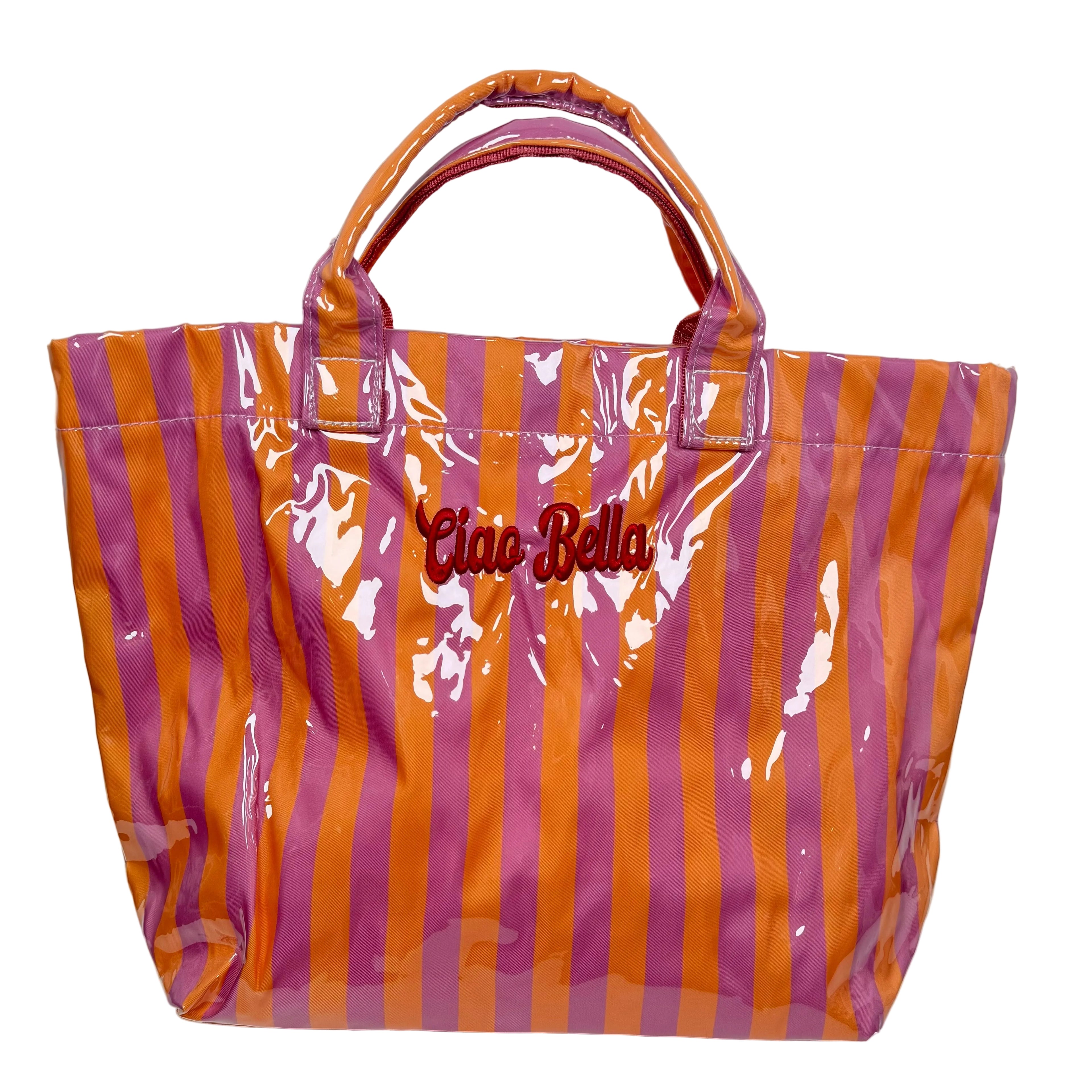 Ciao Bella Pink/Orange Striped Waterproof Tote