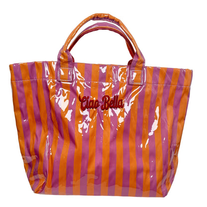 Ciao Bella Pink/Orange Striped Waterproof Tote