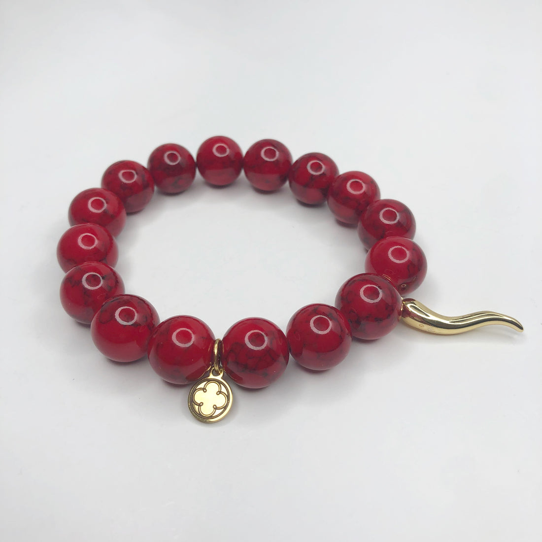 Red Howlite with Gold Horn Cornicello Pendant