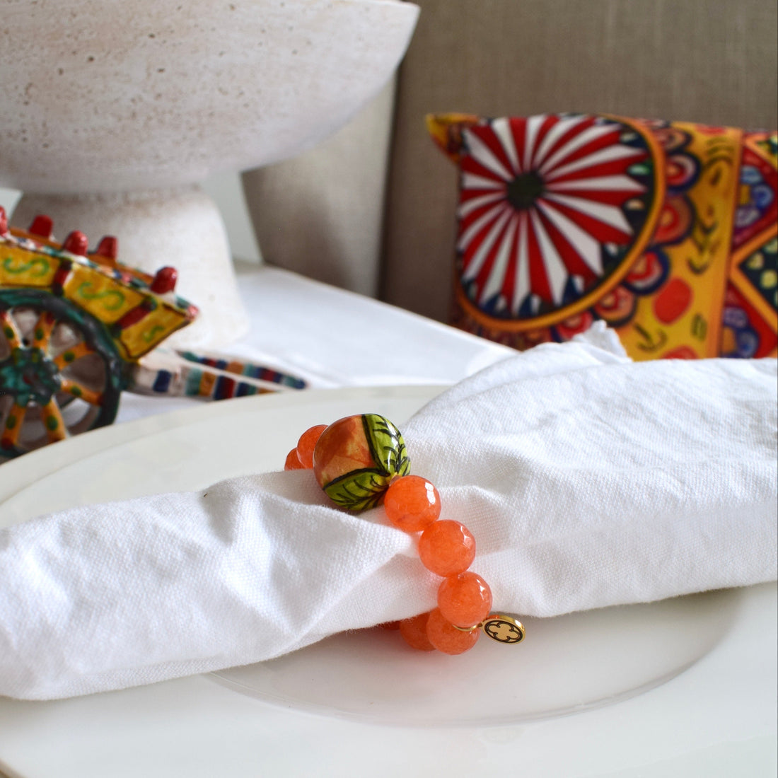 Orange Jade with Handpainted Orange Napkin Rings - Set of 4