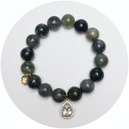 LIMITED EDITION Sicilian Cypress Green Agate with Gold Teardrop Pendant