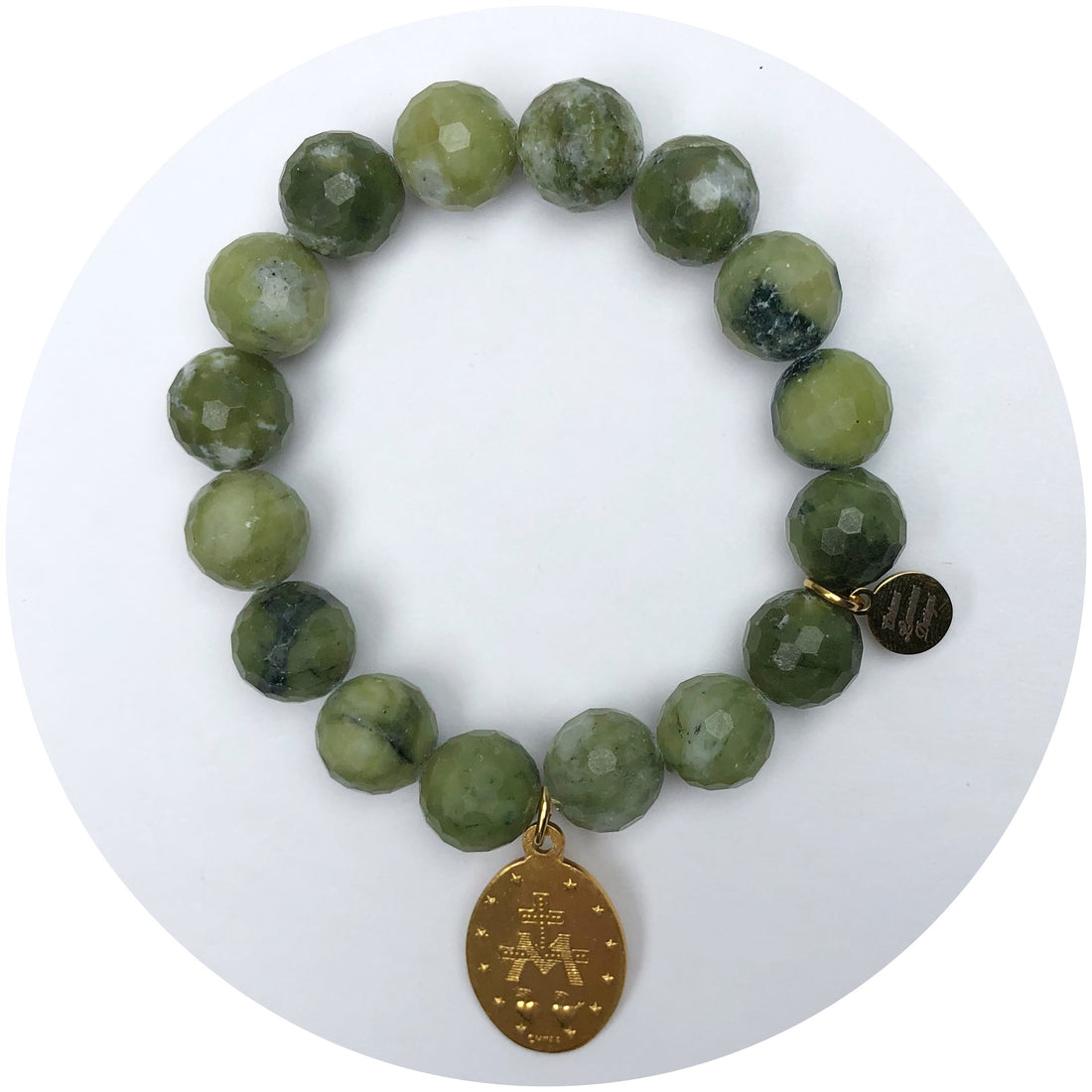 Dusty Olive Stone with Saint Mary Pendant