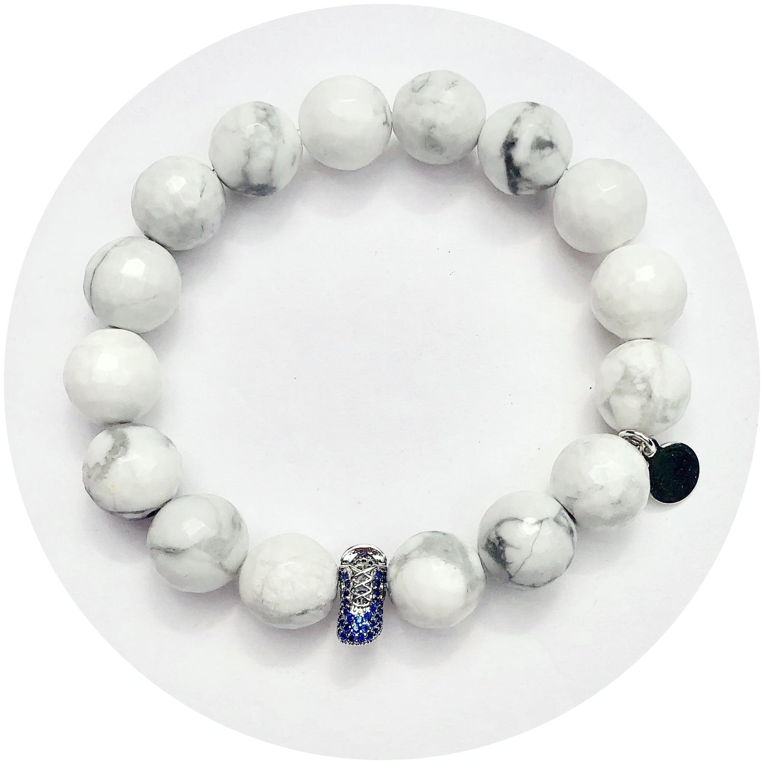 White Howlite with Blue Baby Shoe Accent Bead