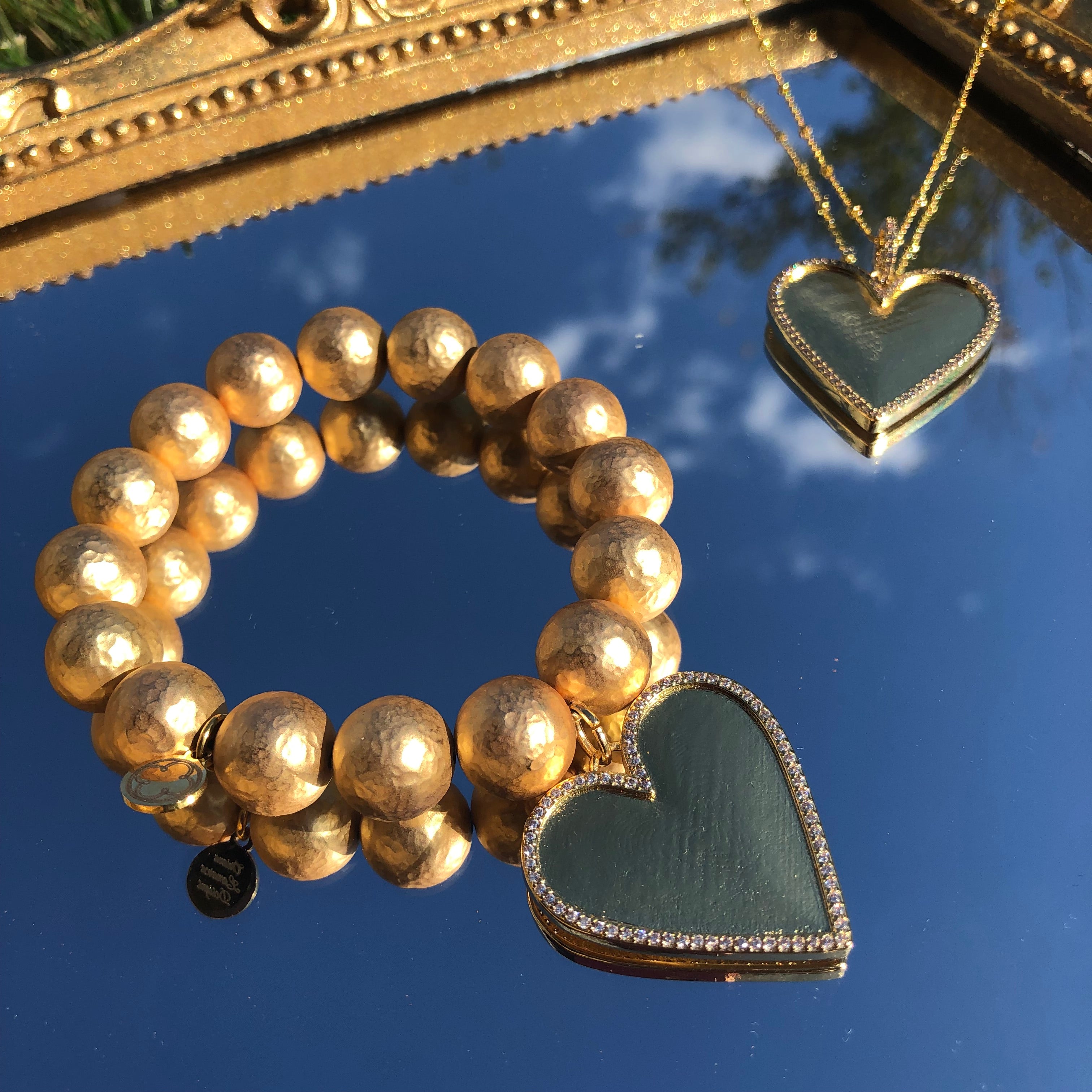 Hammered 22k Gold Plated Brass with Large Pavé Gold Heart Pendant