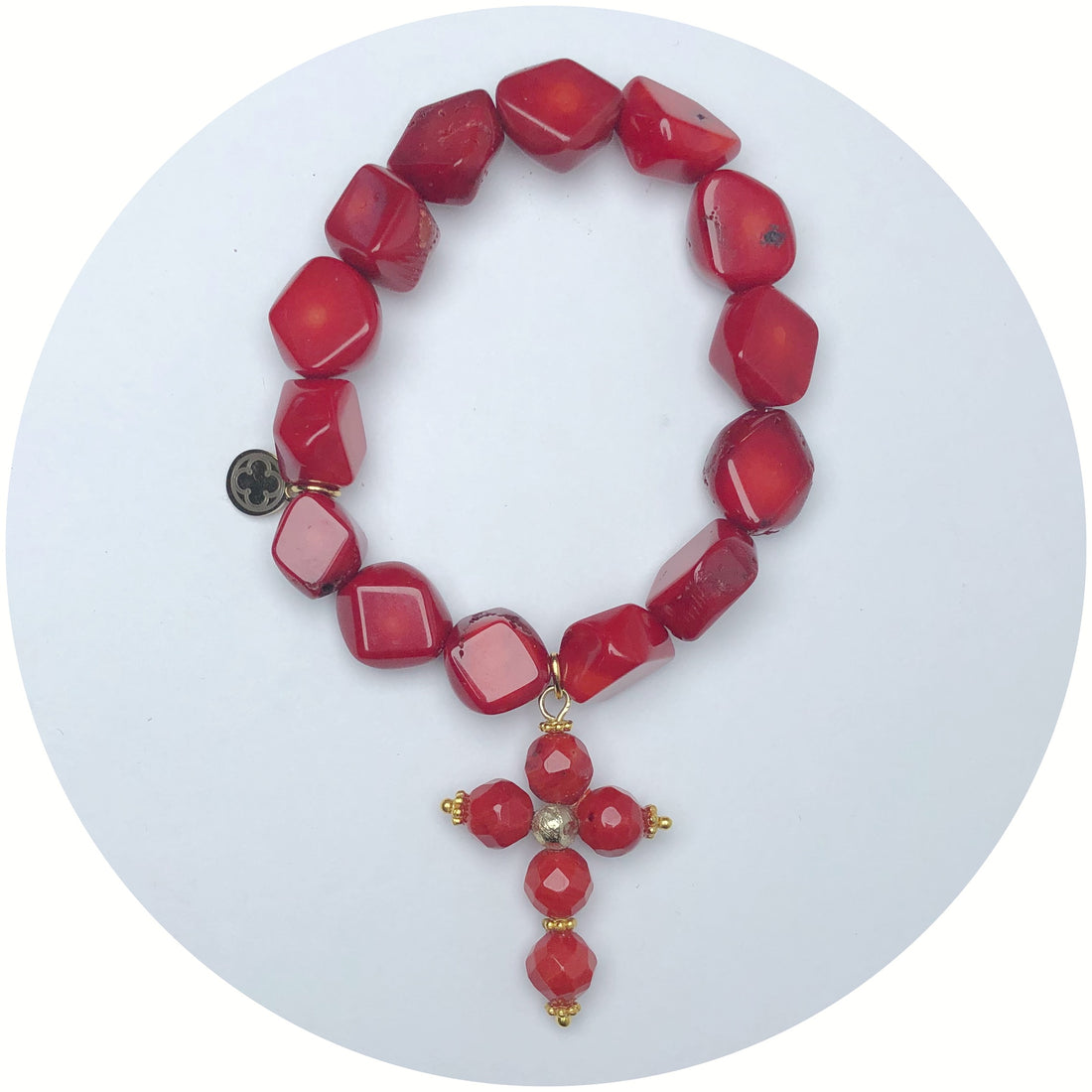 Red Coral Nugget with Red Coral Cross