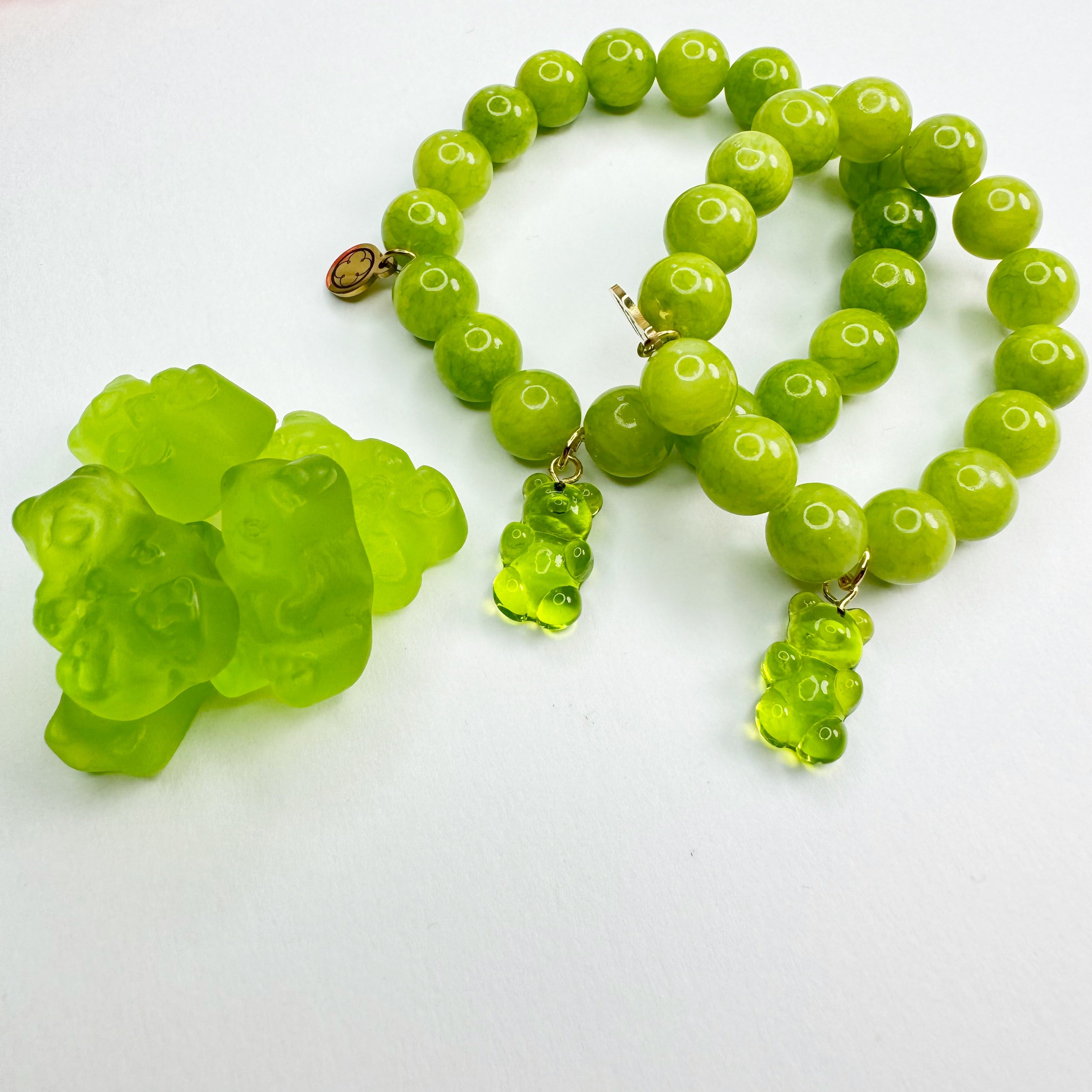 Lime Green Jade with Green Murano Glass Gummy Bear
