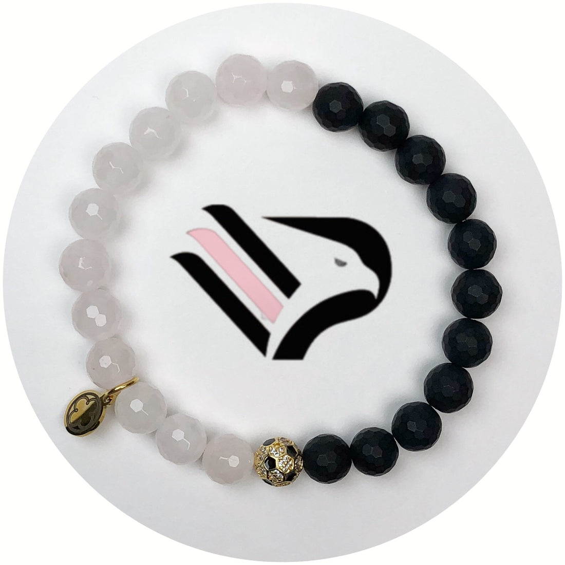 Palermo Mens Matte Black Onyx and Rose Quartz  with Pavé Soccer Ball