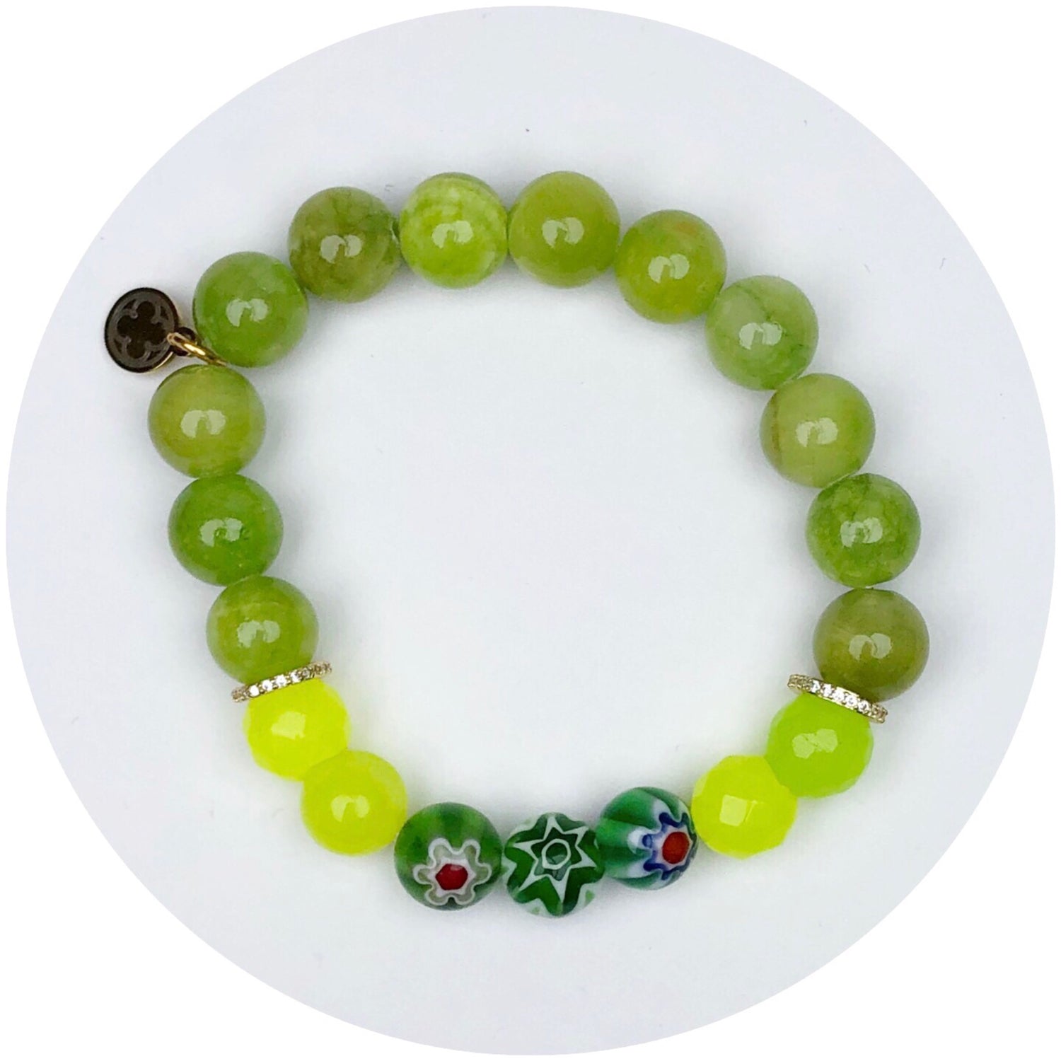 Green Apple Jade with Electric Lime and Green Millefiore Accent