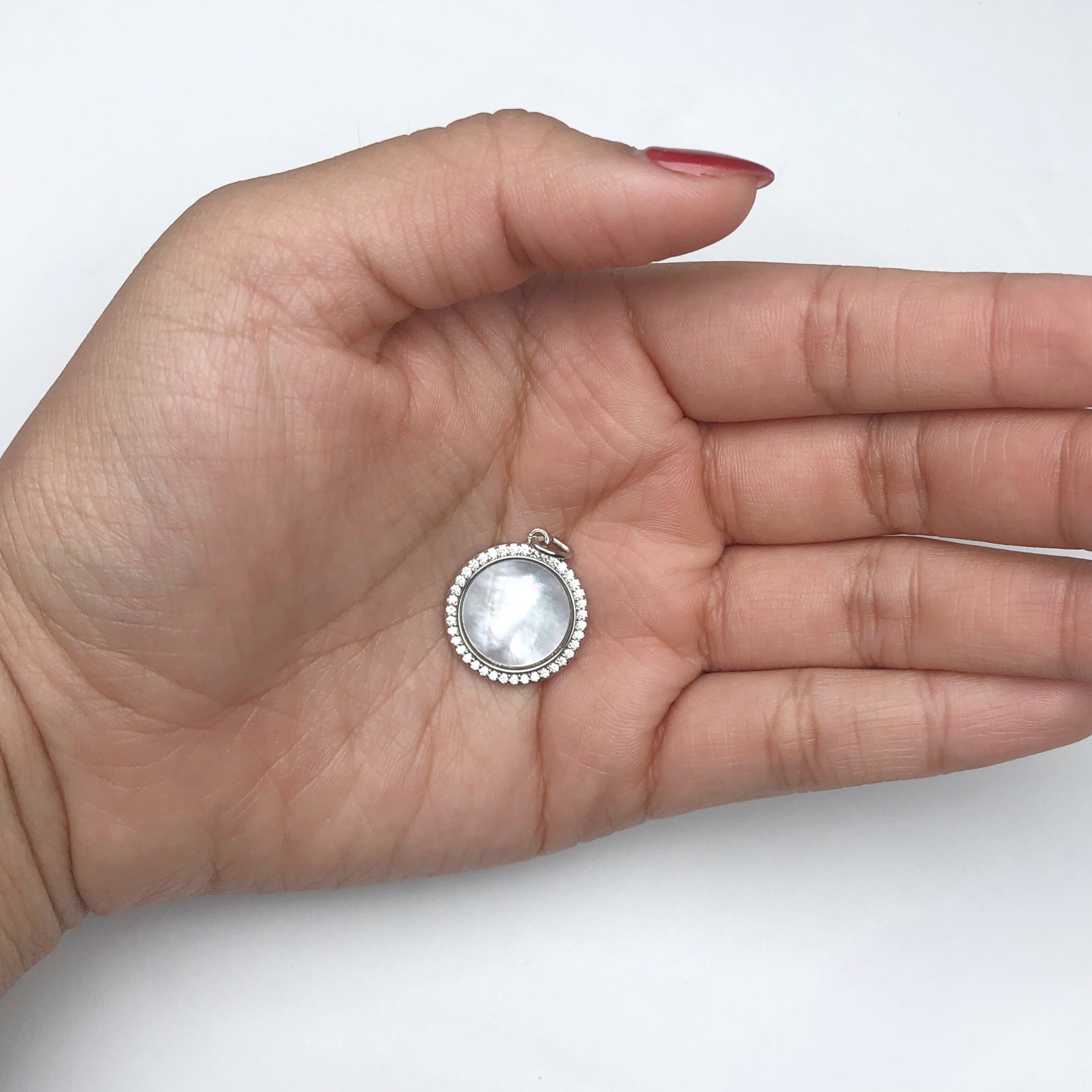 Mother of Pearl Silver Pavé Disc