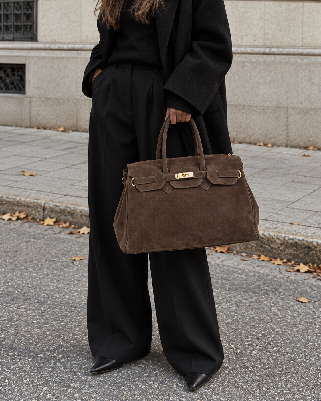 Monica Taupe Natural Suede Handbag