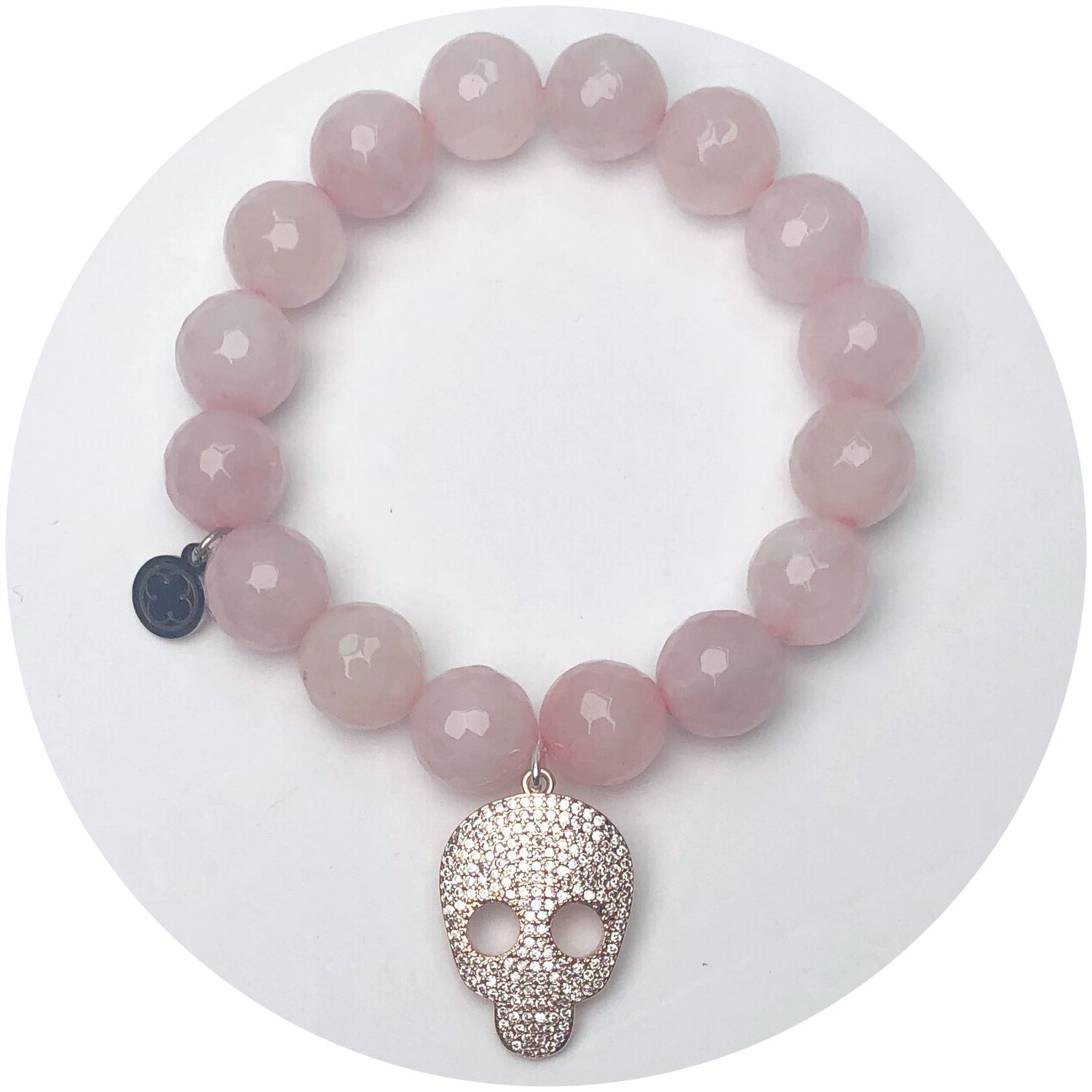 Rose Quartz with Pavé Rose Gold Skull