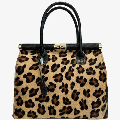 Caterina Leopard Pony Hair Leather Handbag
