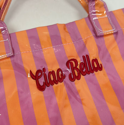 Ciao Bella Pink/Orange Striped Waterproof Tote