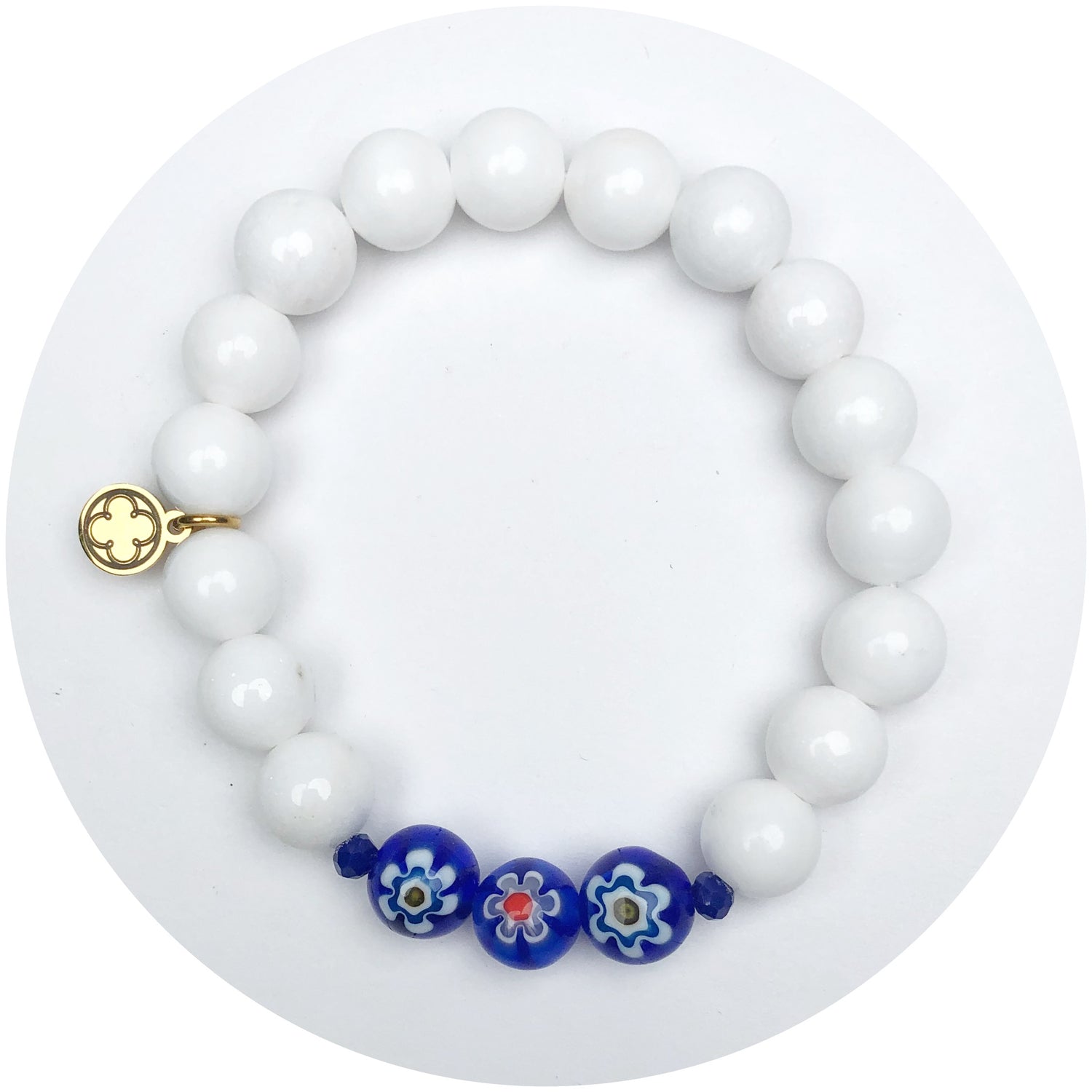 Frost Jade and Blue Millefiori with Blue Crystal Spacers
