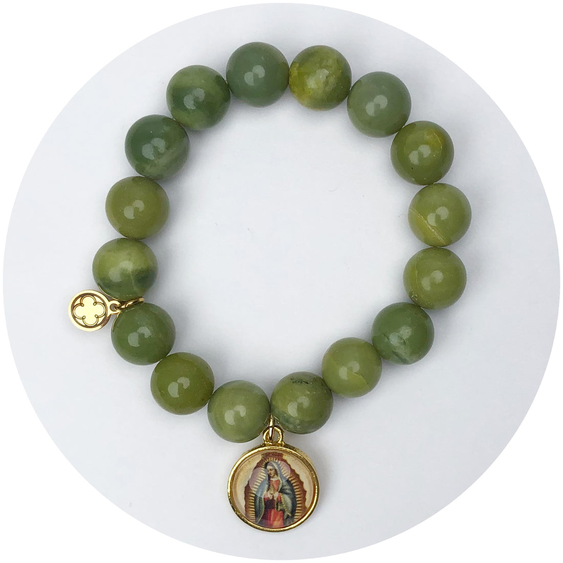 Verde Jade with Virgin de Guadalupe Pictured Pendant