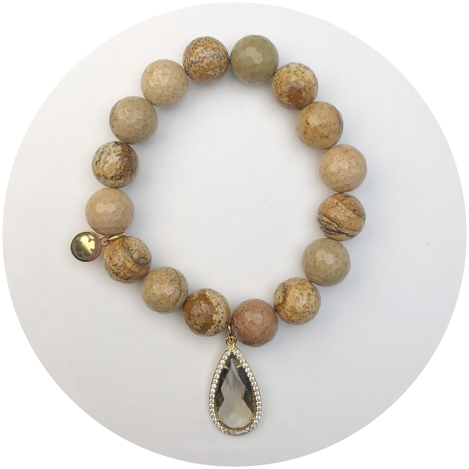 Picture Jasper bead with Pavé Topaz Crystal Point Pendant