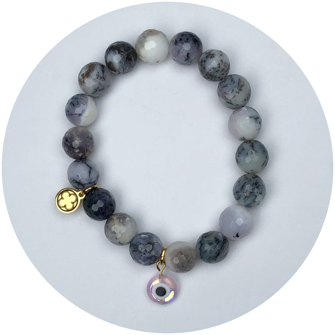 Dragon Fruit Jade with Purple Glass Evil Eye