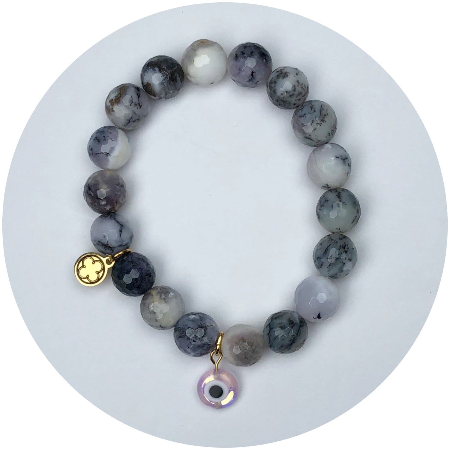 Dragon Fruit Jade with Purple Glass Evil Eye