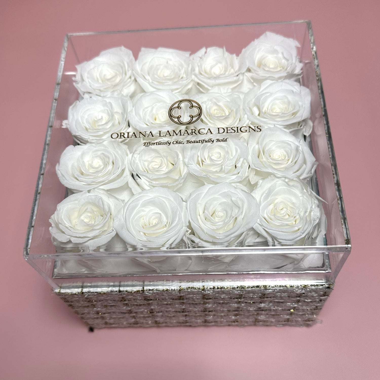 Forever White Roses with White Tweed Flower Box