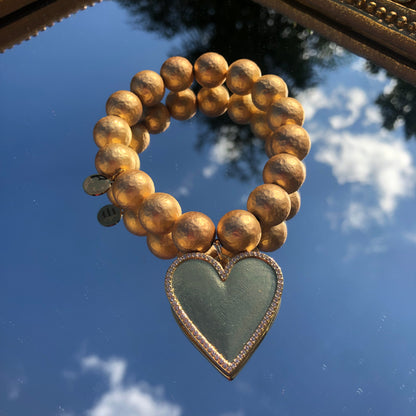 Hammered 22k Gold Plated Brass with Large Pavé Gold Heart Pendant