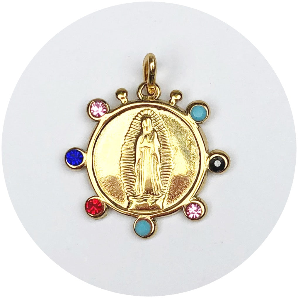 Rainbow Pavé Blessed Mother Medallion Pendant