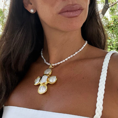 Seed Pearl with Pearl Bezel Cross Pendant