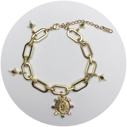 Rainbow Pavé Blessed Mother Medallion Bracelet