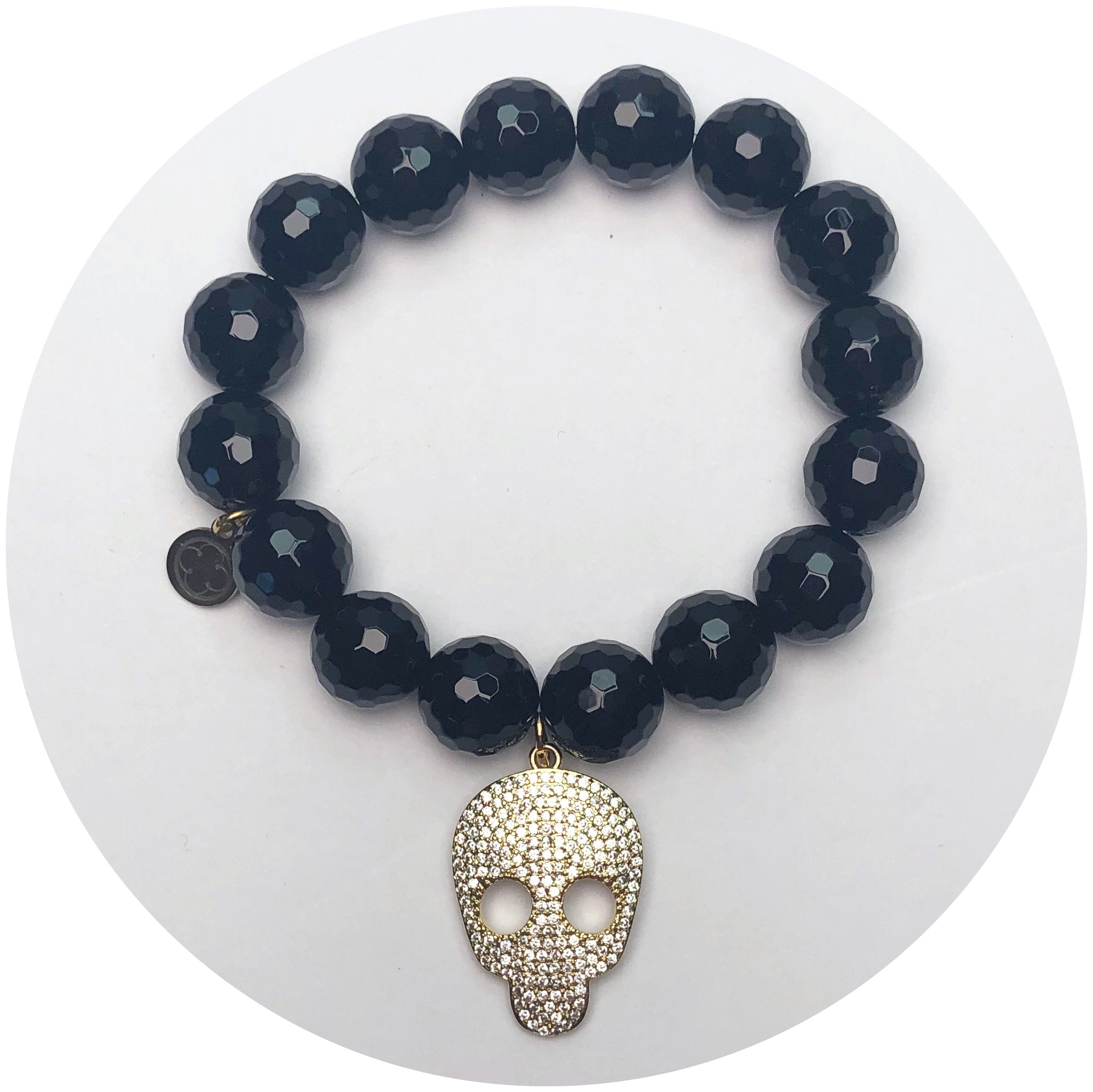 Black Onyx with Pavé Gold Skull and Silver Skull Chain