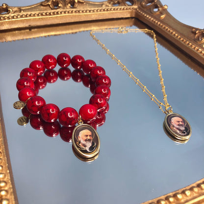 Red Howlite with Padre Pio Pendant