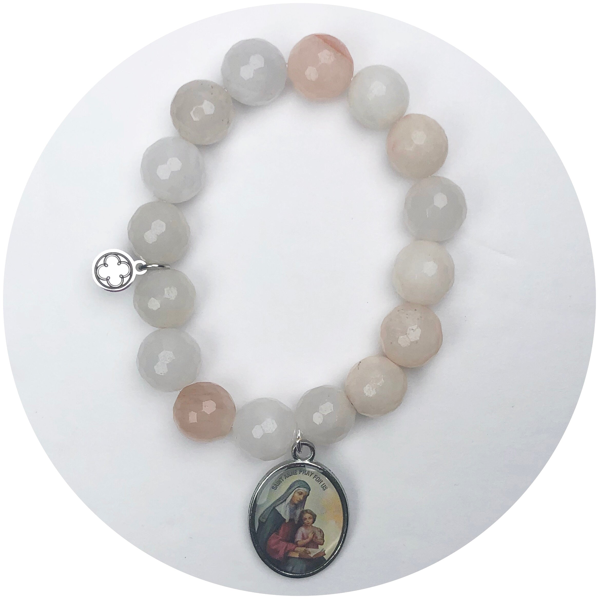 Light Misty Rose Agate with St Anne Pictured Pendant