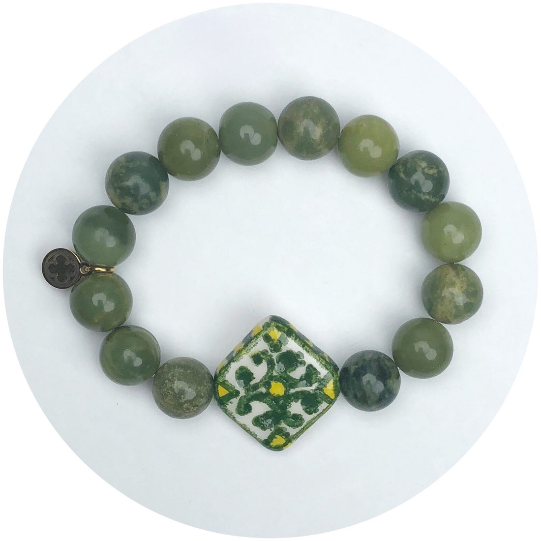 Verdant Mist Jade with Handpainted Ceramic Tile