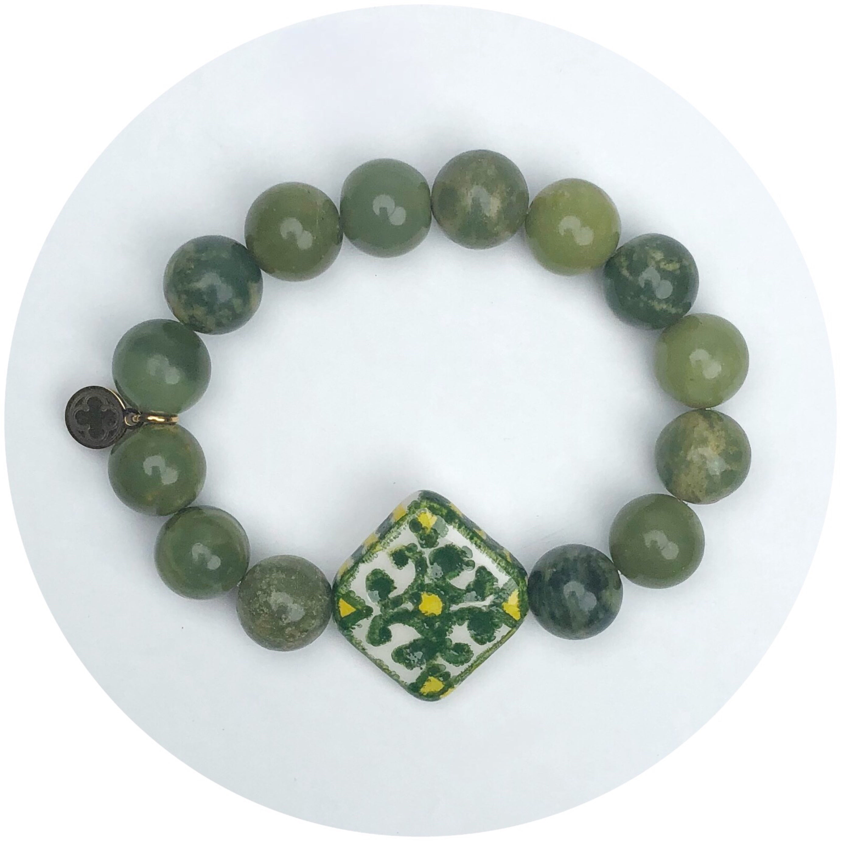 Verdant Mist Jade with Handpainted Ceramic Tile