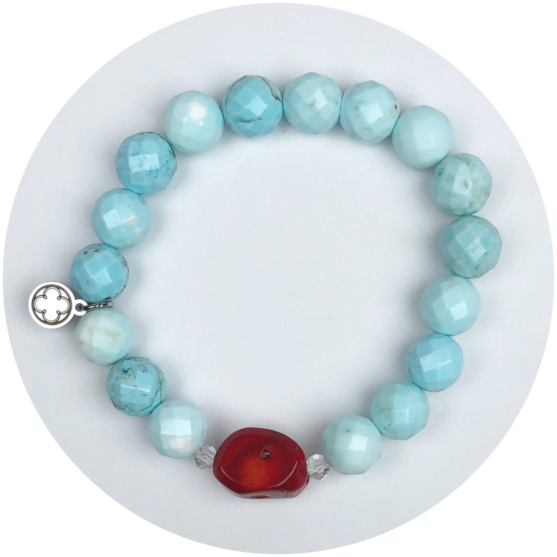 Seafoam Teal with Ruby Coral Nugget