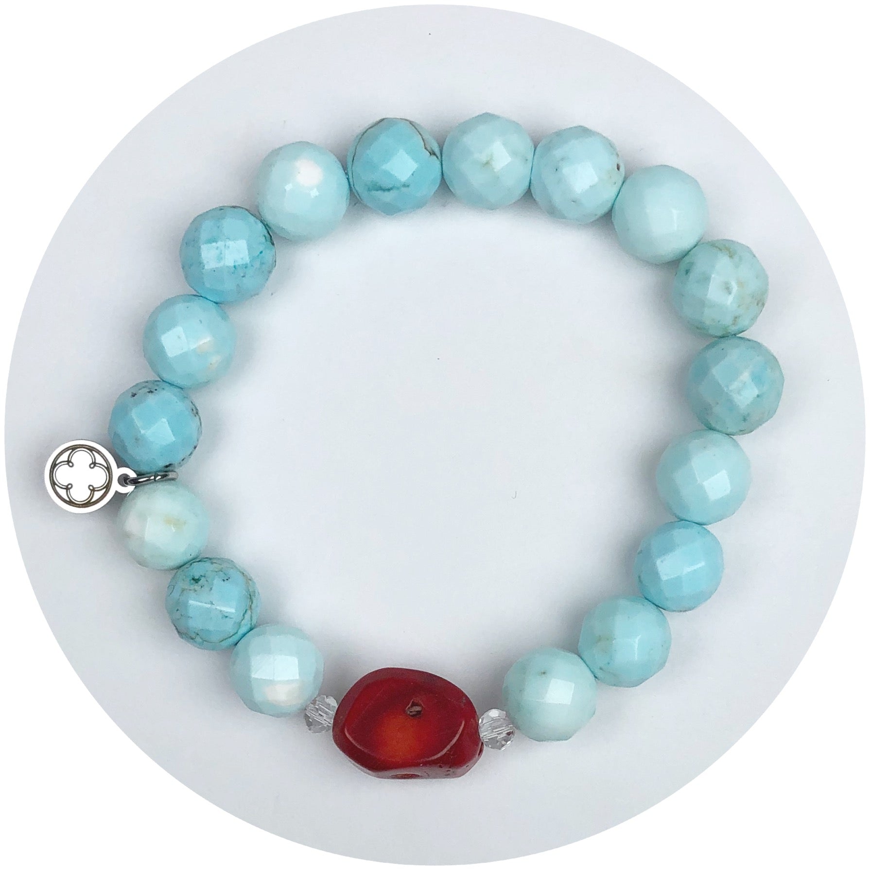 Seafoam Teal with Ruby Coral Nugget